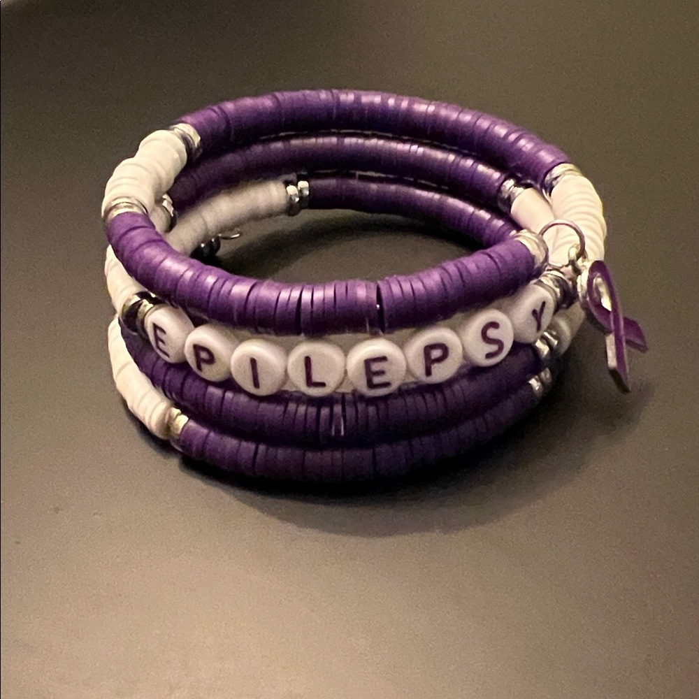 Hand Crafted Purple and White Epilepsy Awareness Bracelet